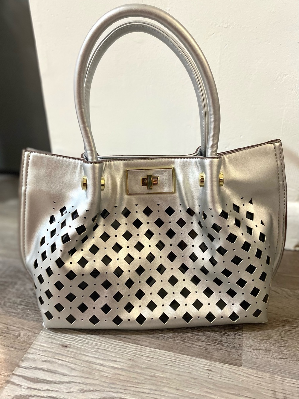 Kate Landry Bonnie Perforated Laser Cut Satchel Hand Bag PU Faux Leather
Siver